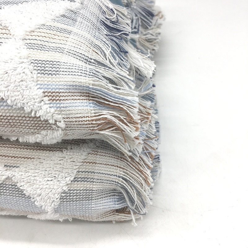 Kirkton House 2Pce Cotton White & Blue Geo Textured Patterned Bath Towel Set NEW