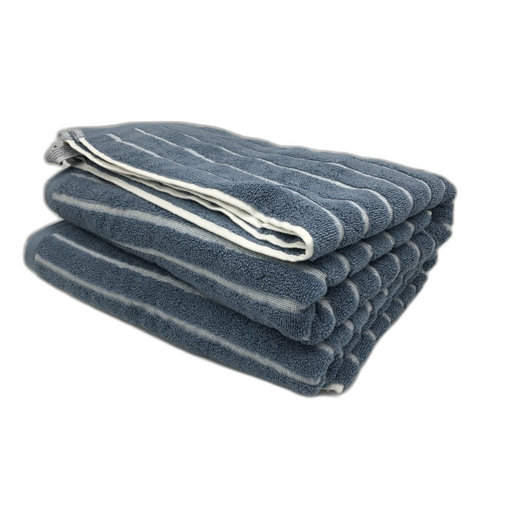 Kirkton House 2Pce Blue Striped Textured 100% Cotton Bath Towel Set NEW