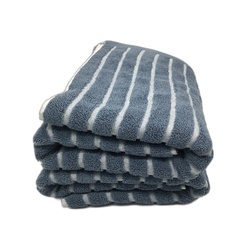 Kirkton House 2Pce Blue Striped Textured 100% Cotton Bath Towel Set NEW