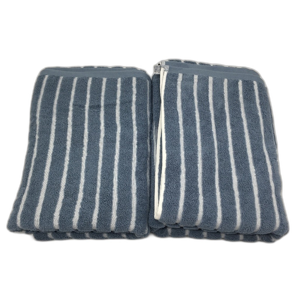 Kirkton House 2Pce Blue Striped Textured 100% Cotton Bath Towel Set NEW
