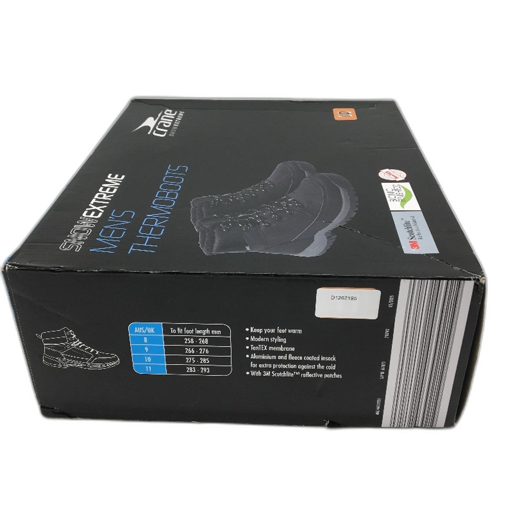 Crane Snow Extreme Thermoboots Fleece Lined Lace Up Black Mens Size 10 NEW