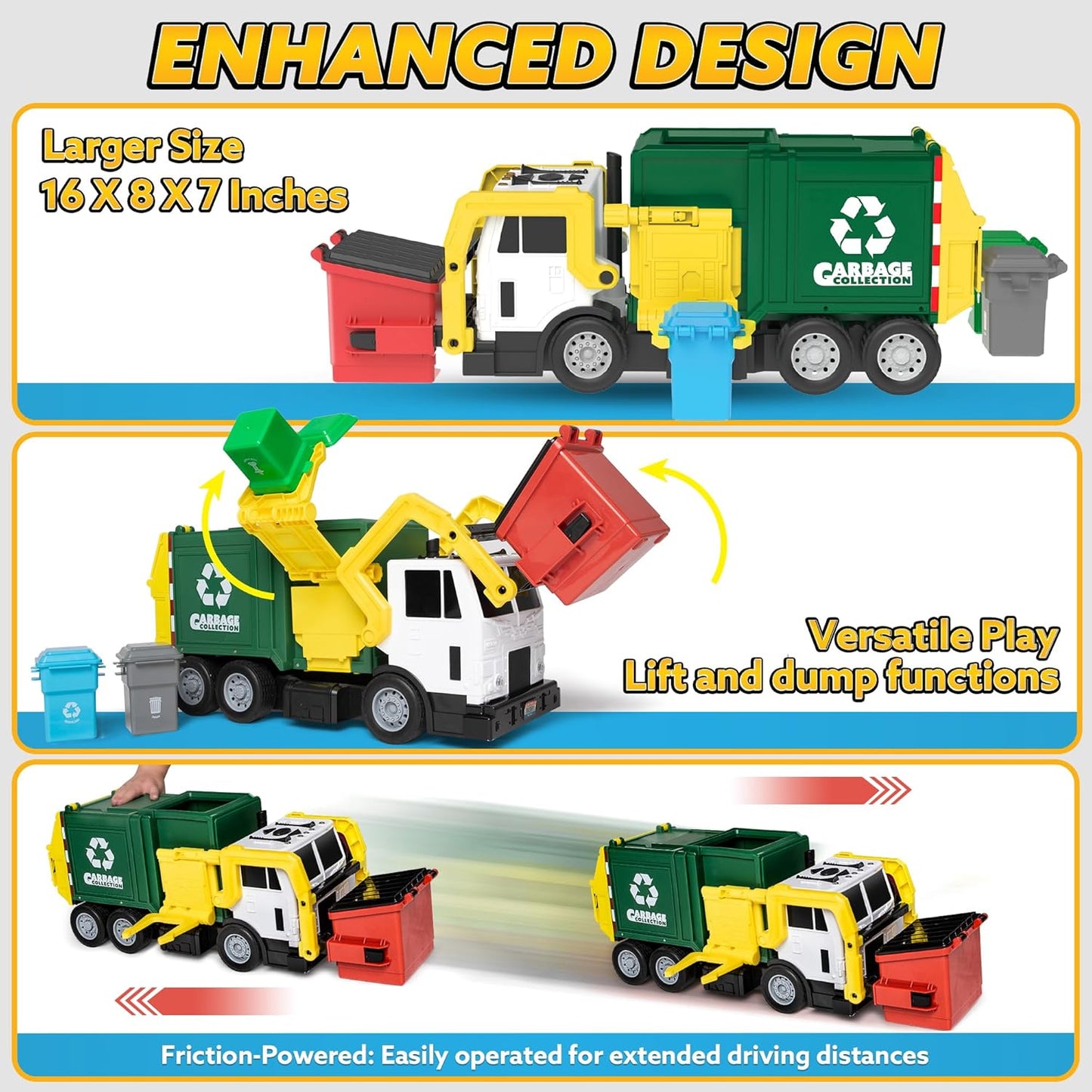 JOYIN 35pcs 16 Inch Friction Powered Large Garbage Truck Toy Ages 3 and Up NEW