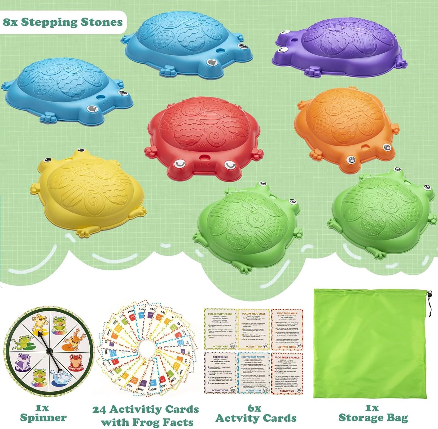 8 Piece Frog Balance Stepping Stone Indoor Outdoor Obstacle 265lbs Capacity NEW