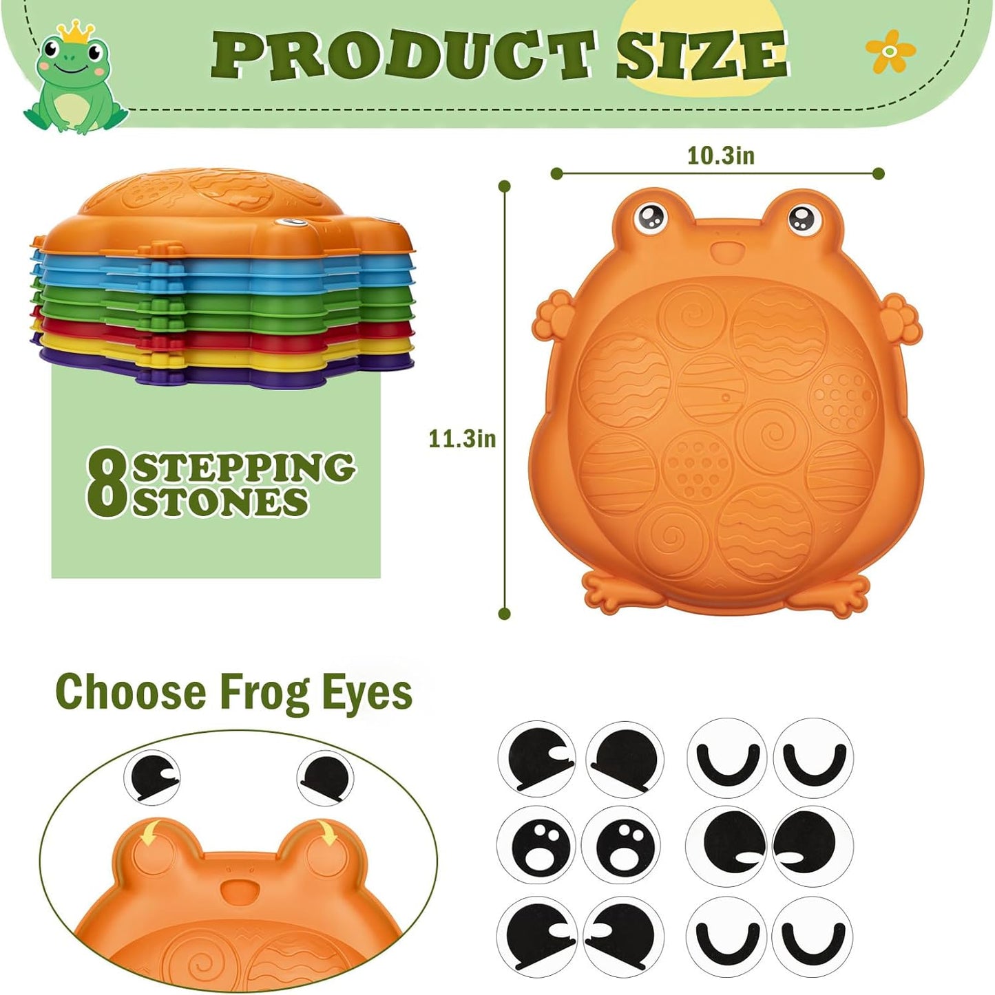 8 Piece Frog Balance Stepping Stone Indoor Outdoor Obstacle 265lbs Capacity NEW