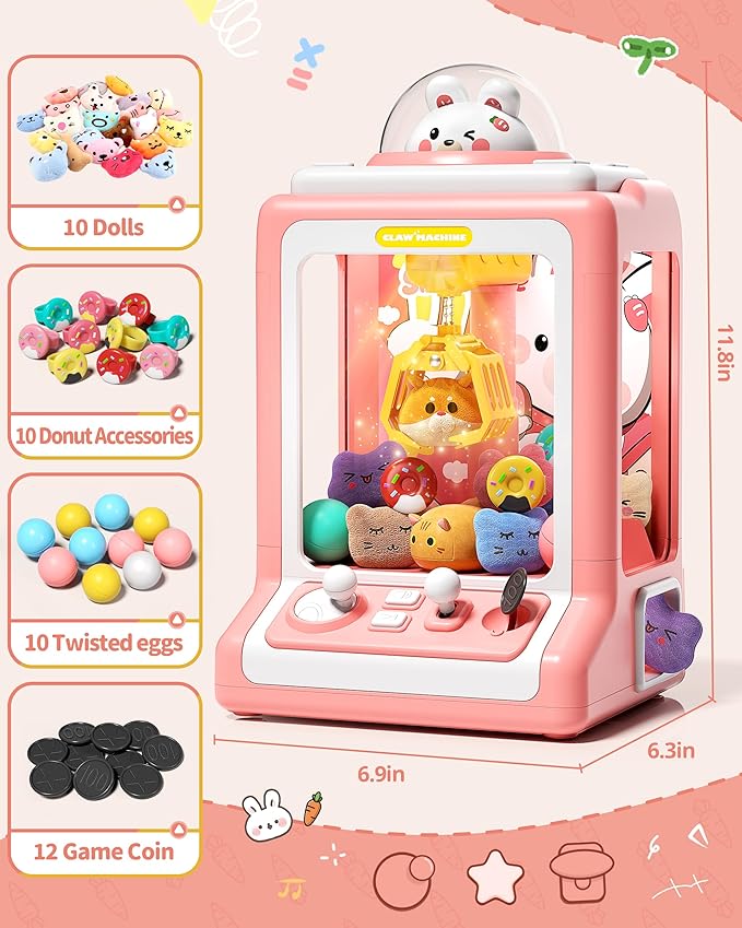 Pink Rabbit Mini Plushie Desktop Claw Vending Machine Toy Ages 3 and Up NEW