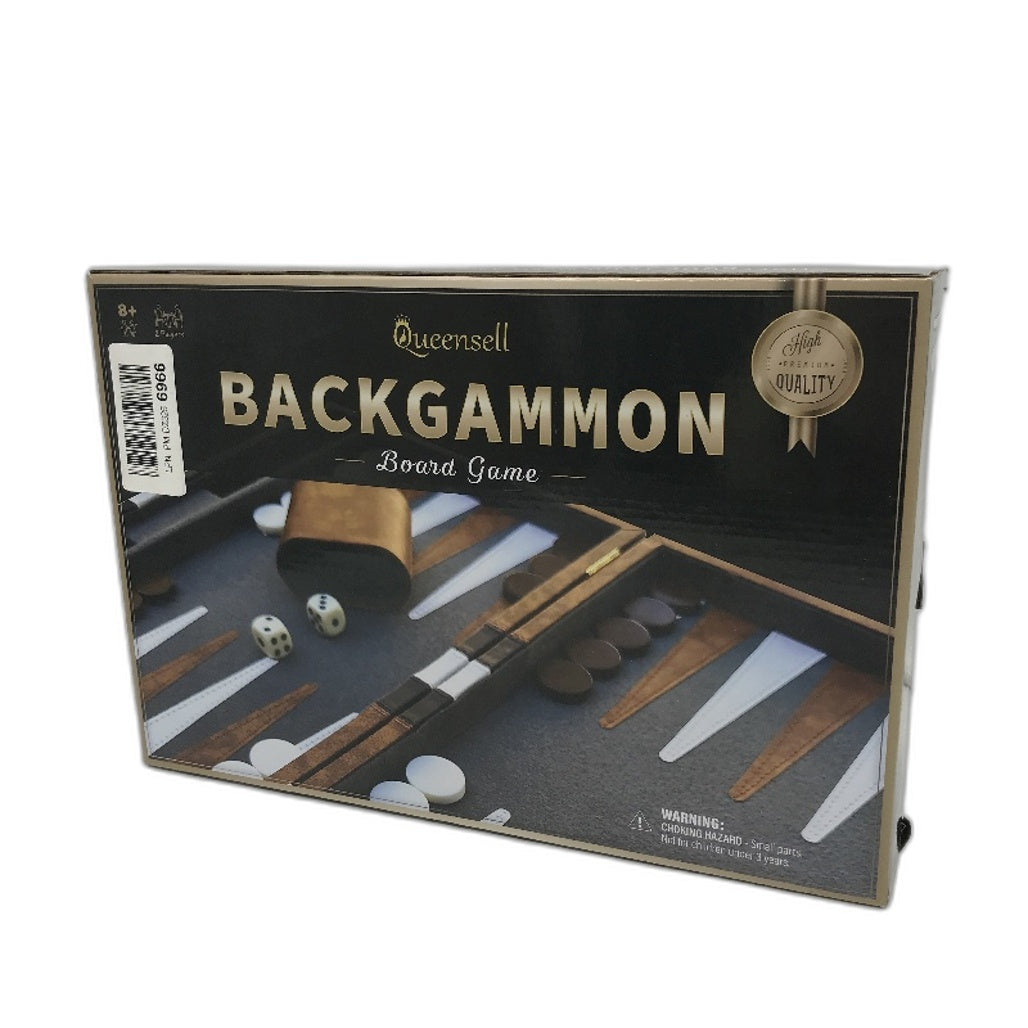 Queensell Backgammon Set Classic Board Game in Brown Quality PU Leather Case NEW