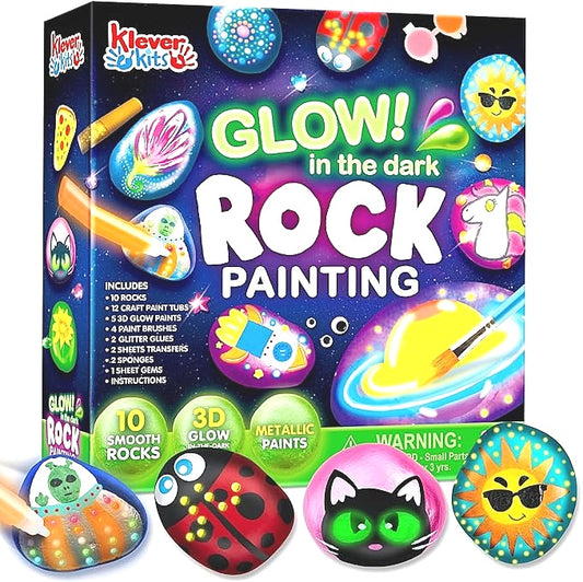 KleverKits Glow In The Dark Rock Painting 10 Piece Rocks Canvas Set NEW