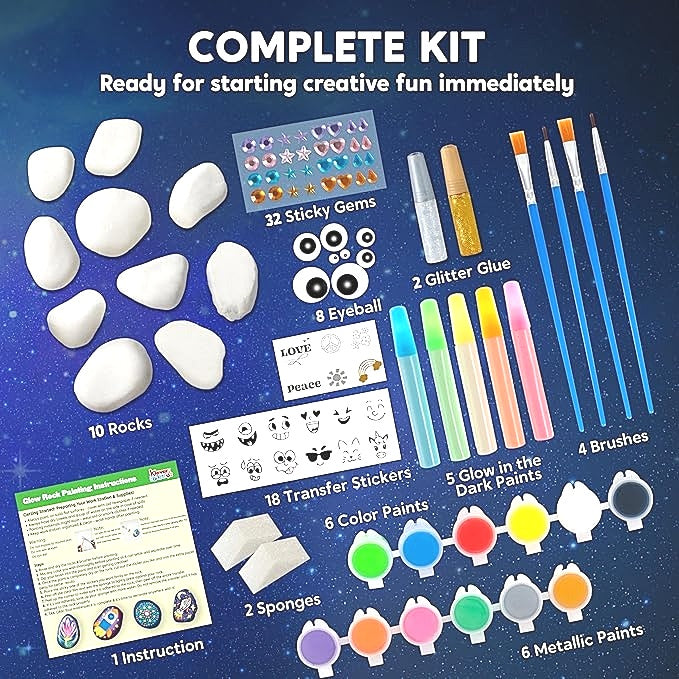 KleverKits Glow In The Dark Rock Painting 10 Piece Rocks Canvas Set NEW