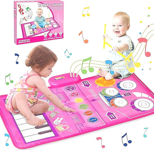 2 in 1 Kids Pink Music Touch Drum Play Mat 80x50cm Ages 3 and Up NEW