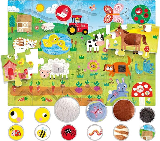 Headu 21 Piece Tactile Puzzle Montessori Farm Visual Car and Tile Set NEW