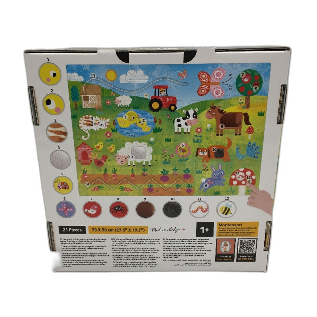 Headu 21 Piece Tactile Puzzle Montessori Farm Visual Car and Tile Set NEW