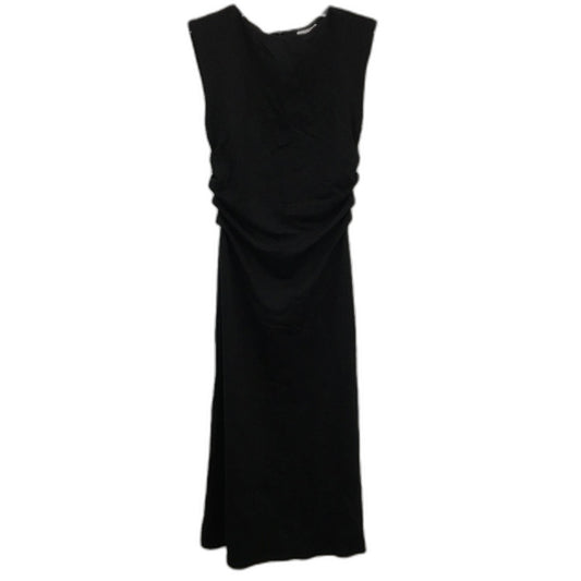 H&M LivaEco Sleeveless Ruched Side Black Midi Dress Ladies Size Small NEW