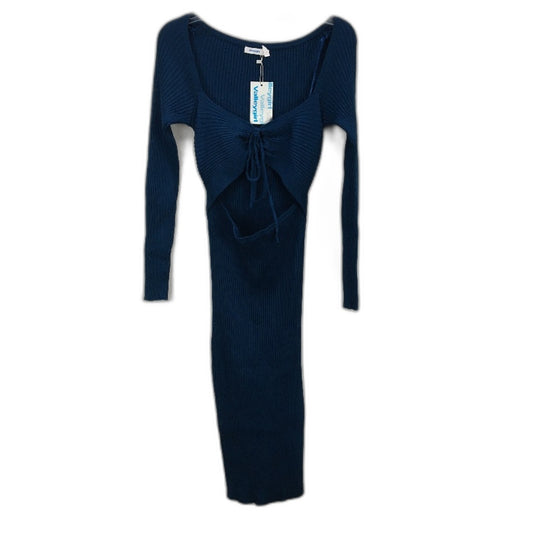 Valleygirl Longsleeve Ribbed Cut Out Teal Midi Dress Ladies Size Medium NEW