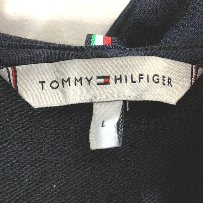 Tommy Hilfiger Quarter Zip Hooded Navy Front Pocket Jumper Ladies Size Large
