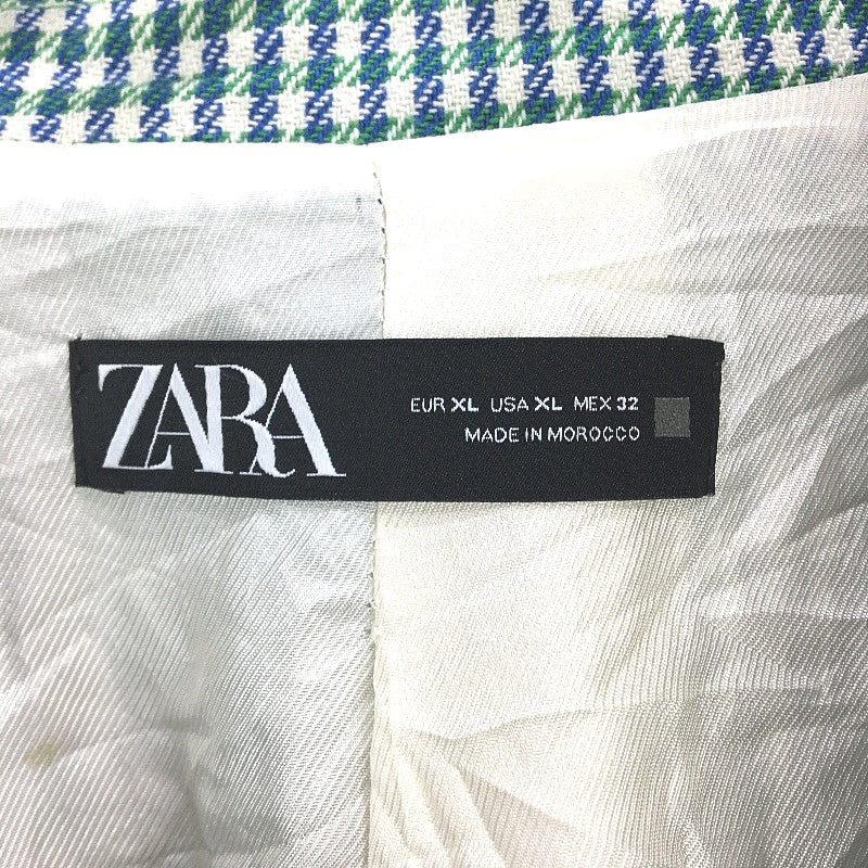 Zara Double Breasted Green Blue Gingham Fitted Blazer Jacket Ladies Size XL