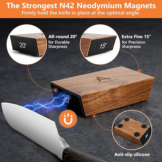 Aldrande 15 and 20 Degree Rolling Knife Sharpener Made from Walnut Wood NEW