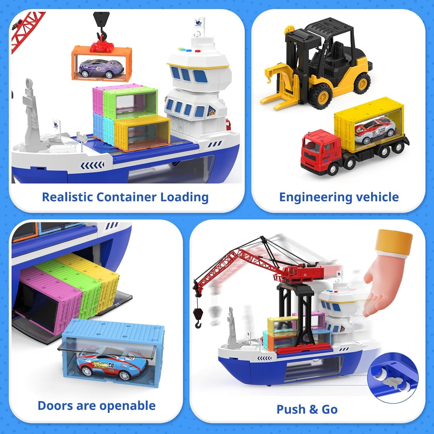Cute Stone 2 in 1 Car Transport and Cargo Ship Light Up with Sound Toy Set NEW