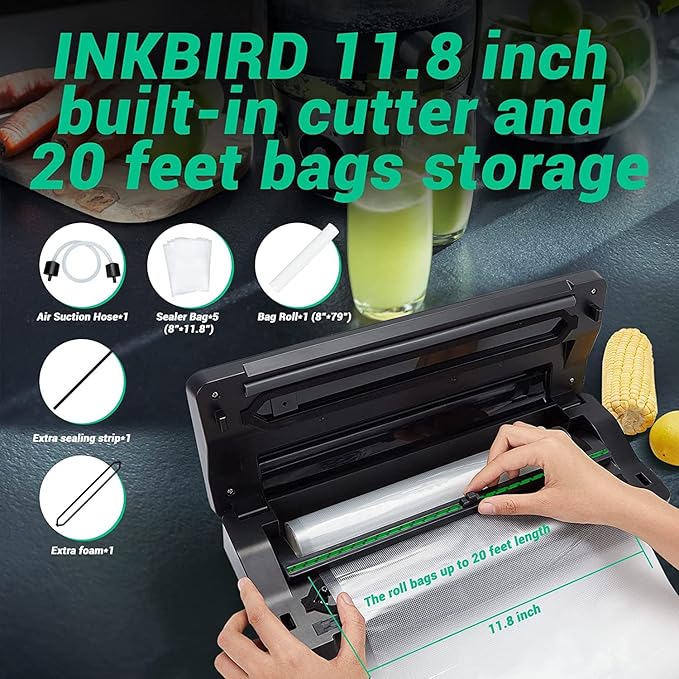 Inkbird INK-VS02 Compact Automatic Food Vacuum Sealer up to 11.8 Inch Bags NEW