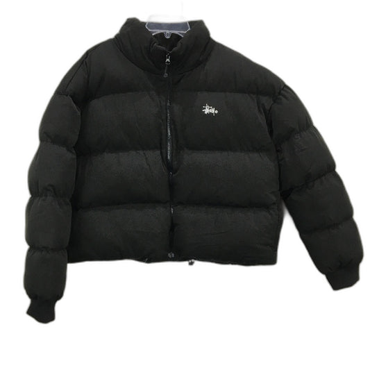 Stussy Graffiti Black High Neck Cropped Puffer Jacket Ladies Size AU 14 NEW