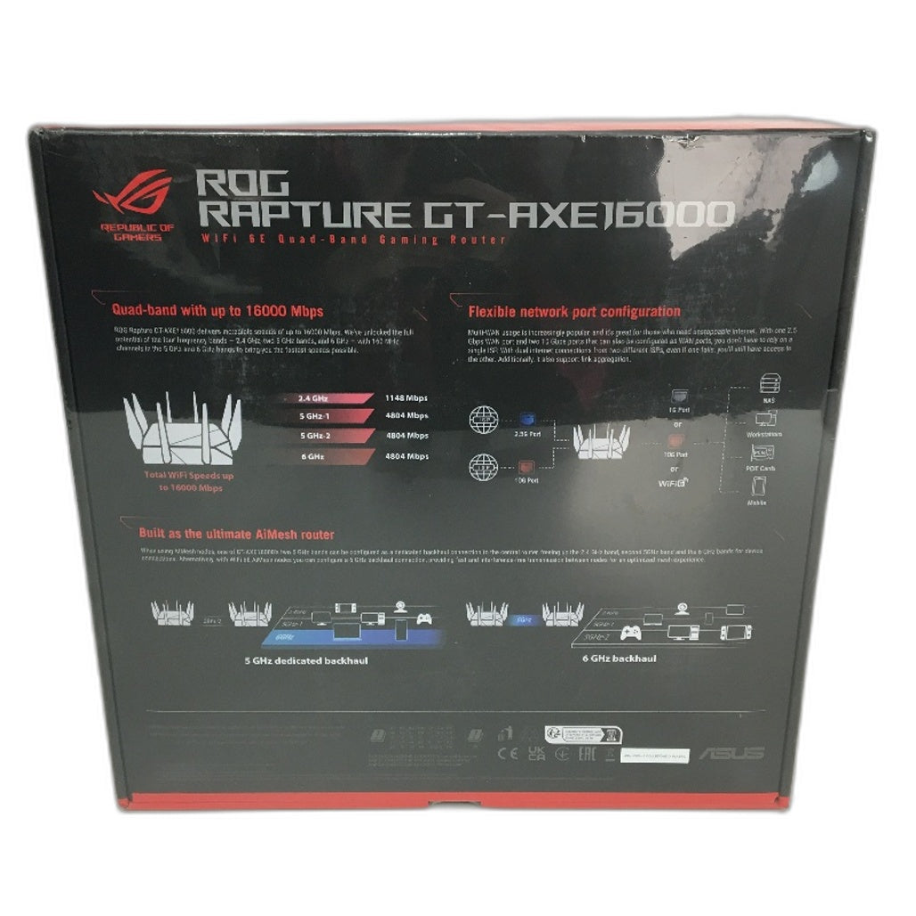 ASUS ROG Rapture GT-AXE16000 WiFi 6E Quad Band Aura RGB Gaming Router EU Ver NEW