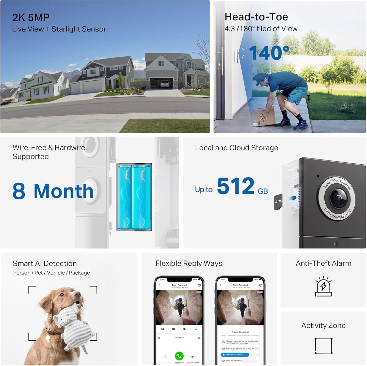 TP-LINK Tapo D235 2K 5MP 180 Degree Smart Video Doorbell with Chime UK Ver NEW