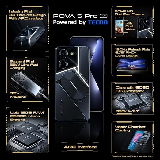 Tecno Mobile POVA 5 Pro 5G 256gb 8gb Dark Illusion Blue Smartphone EUR Ver. DEMO