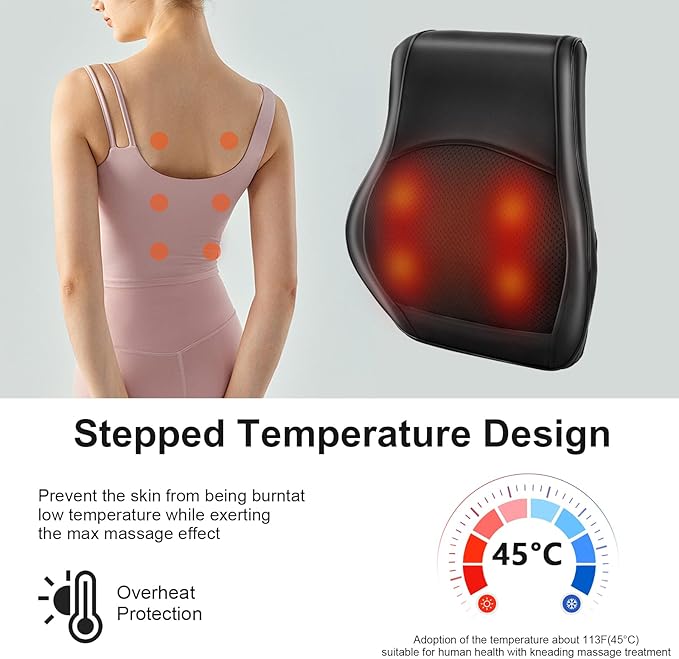 6 in 1 24W 3 Speed Multi Area Kneading Back Massager Pillow with Heat NEW