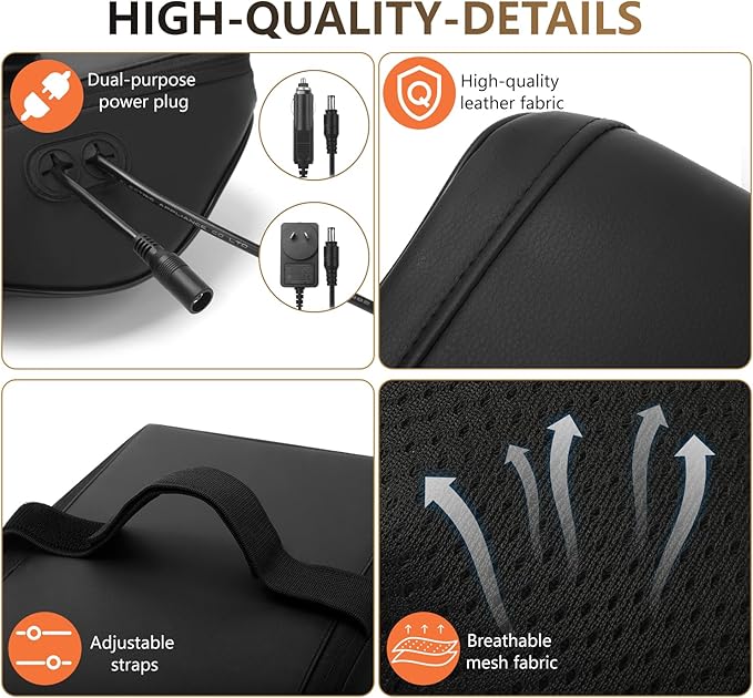 6 in 1 24W 3 Speed Multi Area Kneading Back Massager Pillow with Heat NEW
