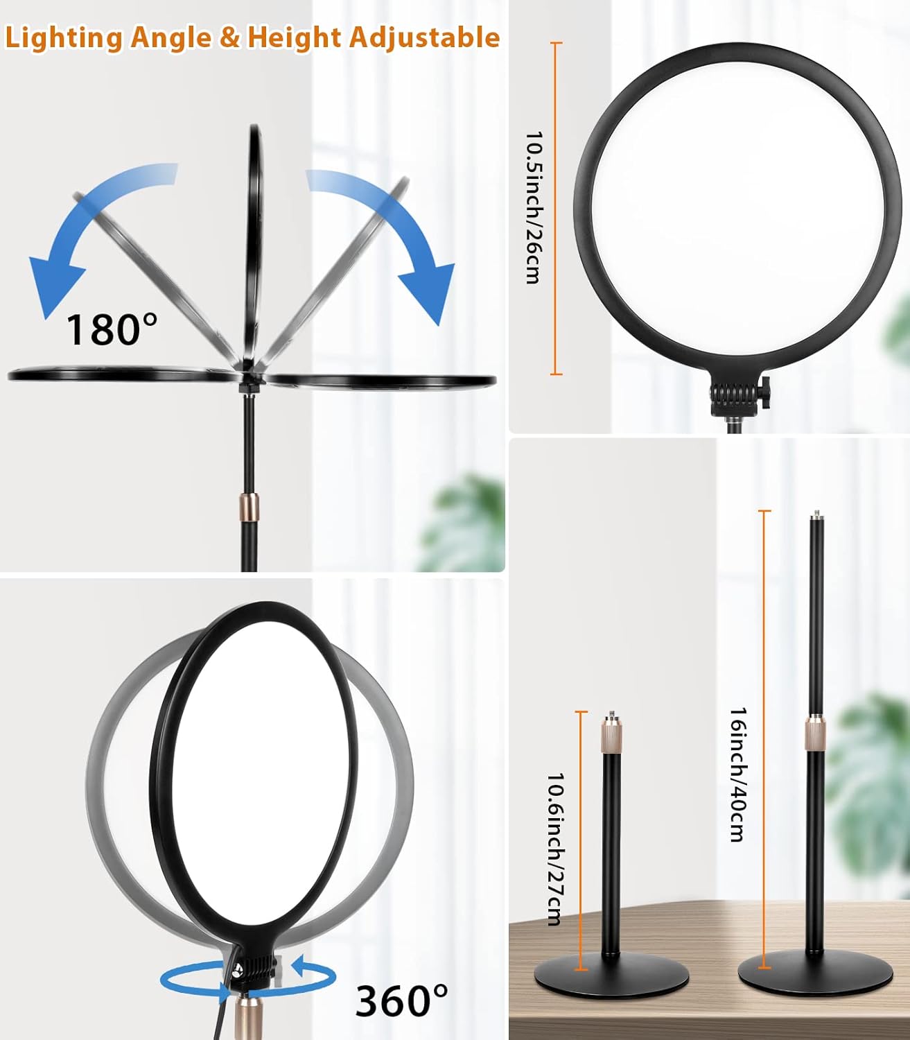 Rimposky 10.5 Inch Desk Ring Light with Adjustable Stand and Phone Holder NEW