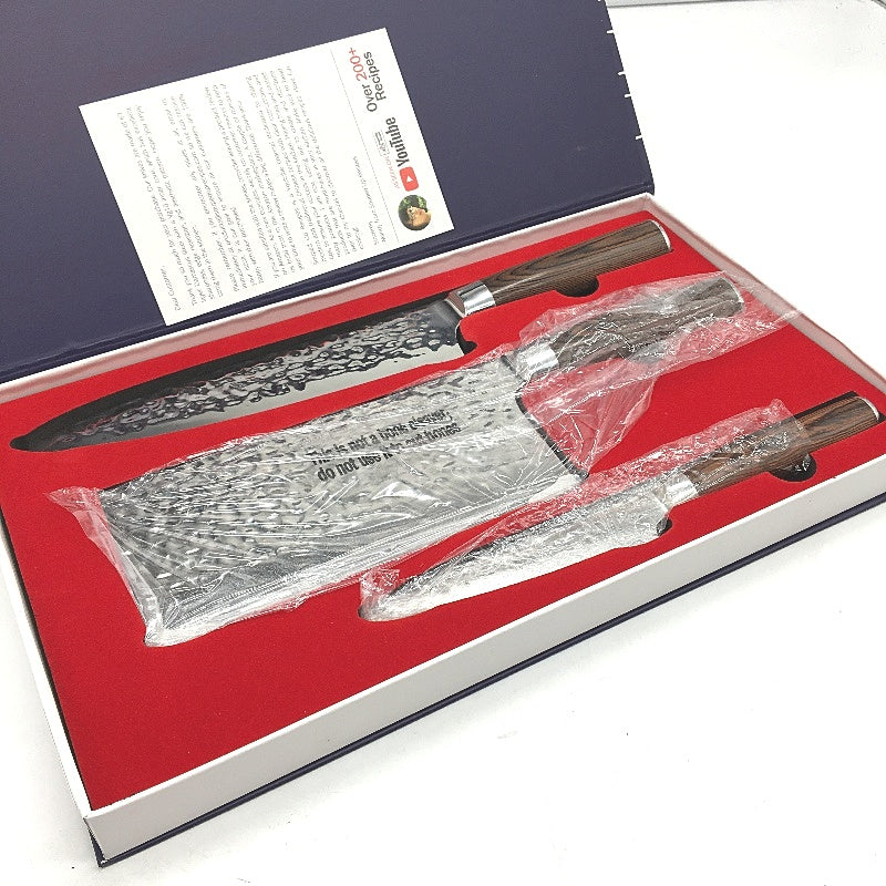 Souped Up Recipes 3 Piece VG-10 Damascus Steel Silver Kitchen Knife Set NEW