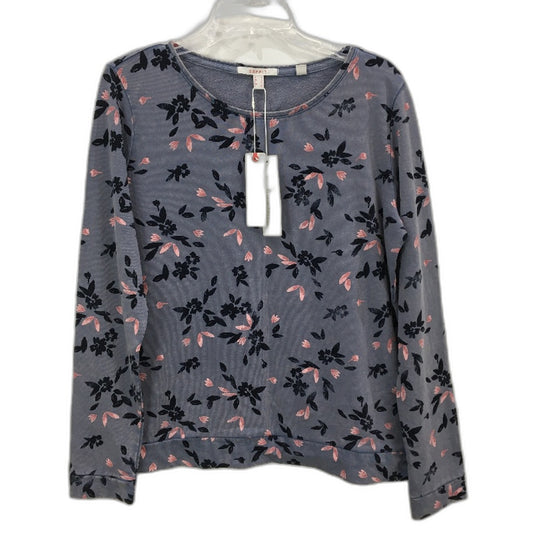 Esprit Fade Blue Pink & Navy Floral Cotton Long Sleeve Top Ladies Size L NEW