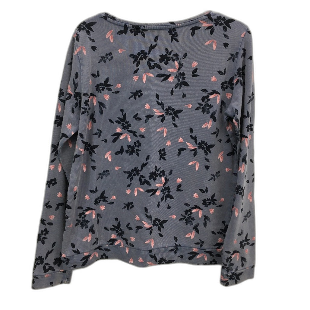 Esprit Fade Blue Pink & Navy Floral Cotton Long Sleeve Top Ladies Size L NEW