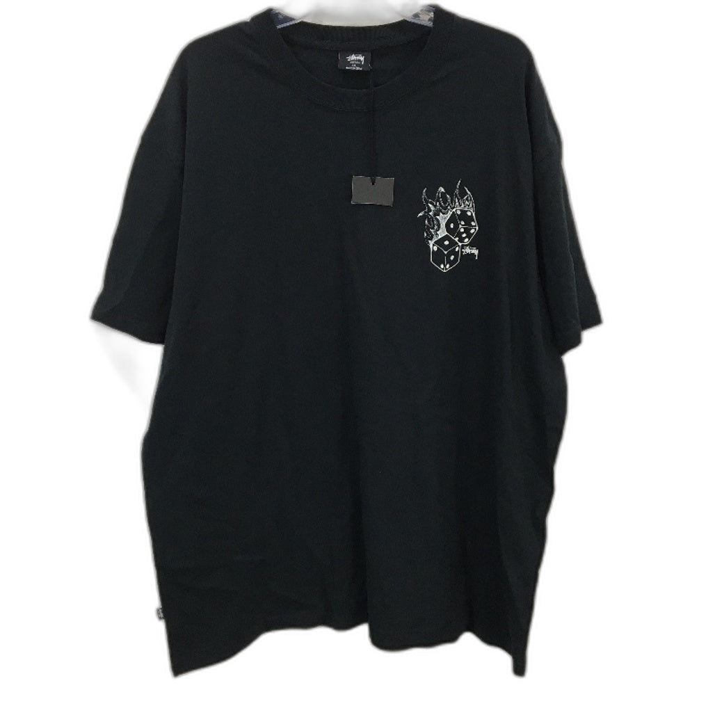 Stussy Fire Dice Classic Black White Logo Printed TShirt Mens Size 2XL NEW
