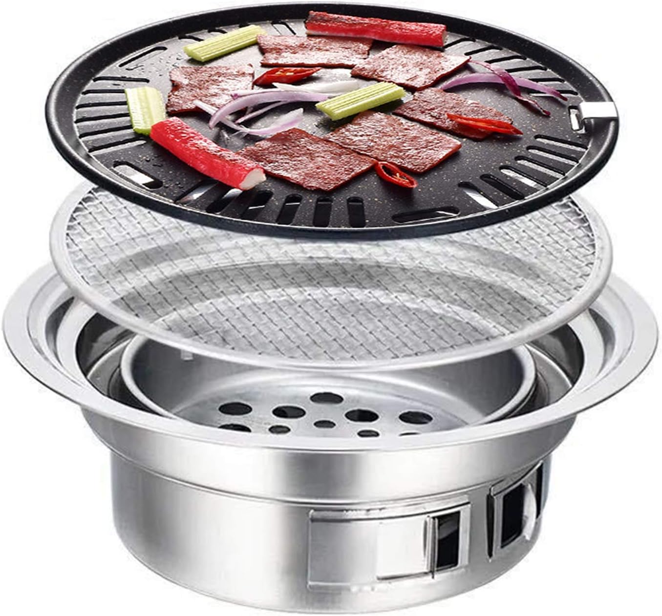 Korean BBQ Stainless Steel Multifunctional Charcoal Barbecue Grill 16" NEW