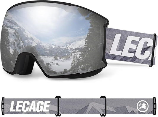 Lecage Silver Grey Snow Sports Snowboarding Ski Goggles Unisex Adults NEW