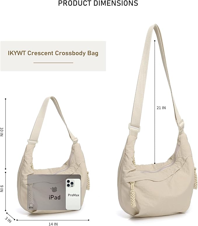 Lightweight Nylon Crossbody Crescent Half Moon Bag Large Capacity Waterproof NEW