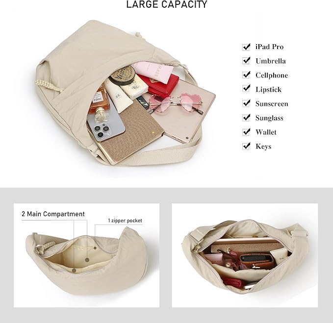 Lightweight Nylon Crossbody Crescent Half Moon Bag Large Capacity Waterproof NEW