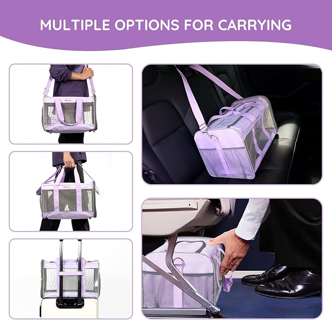 Bella&Pal Cat Dog Carrier Collapsible Small Pet Travel Cage Under 16 Lbs Purple