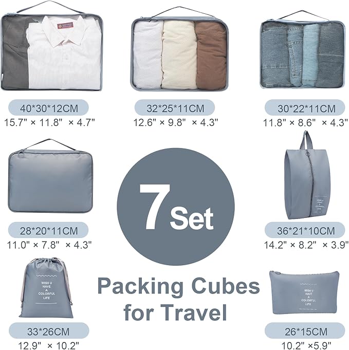 Toplive Packing Cubes 7 Pack Suitcase Organizer Storage Bags Travel Essentials