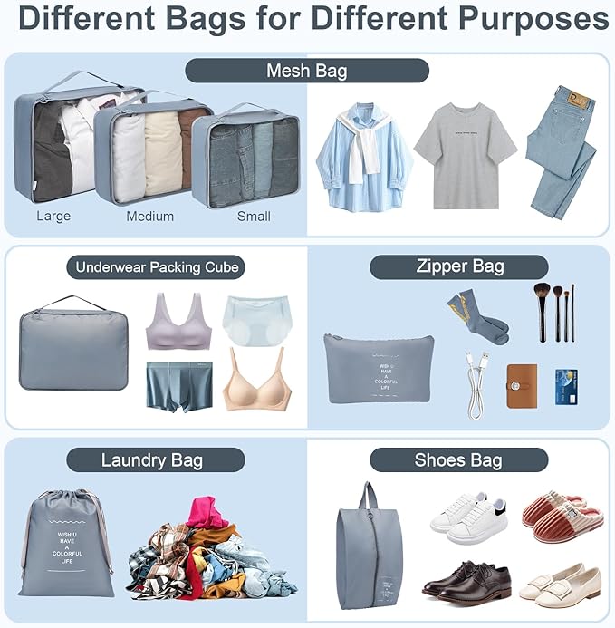 Toplive Packing Cubes 7 Pack Suitcase Organizer Storage Bags Travel Essentials