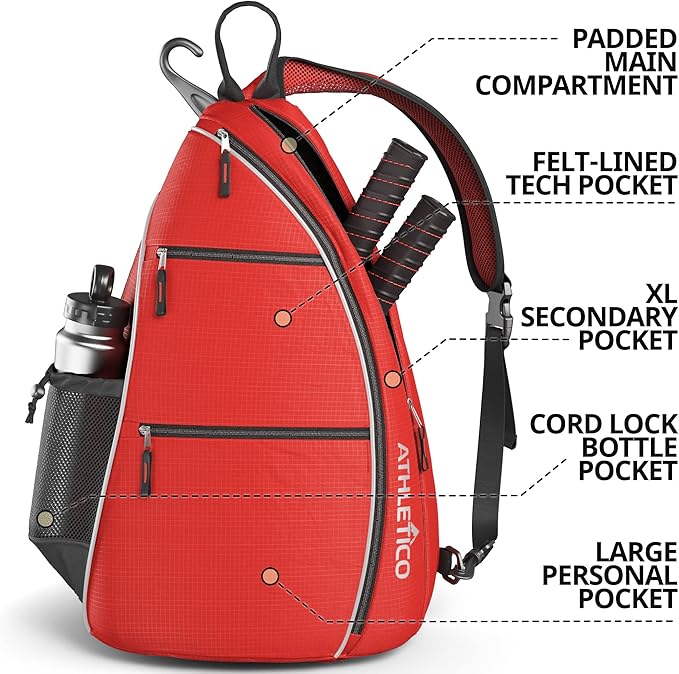 Athletico Midtown Sling Bag Crossbody Backpack For Pickleball Tennis Racketball