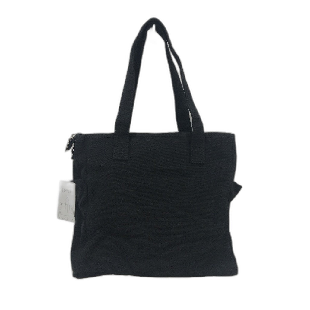 SDYSM Black Canvas Crossbody Tote Bag Zipper Compartment With Cloud Keychain