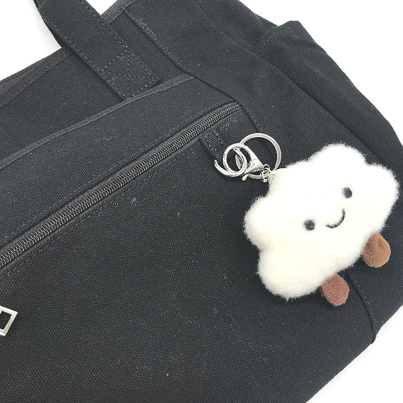 SDYSM Black Canvas Crossbody Tote Bag Zipper Compartment With Cloud Keychain