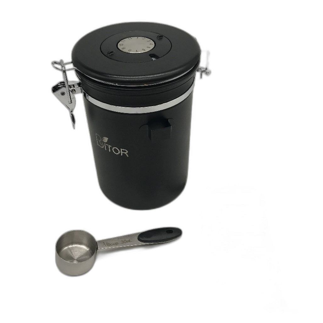 Stainless Steel 1.8L Airtight Coffee Canister Jar Measuring Spoon Date Tracker
