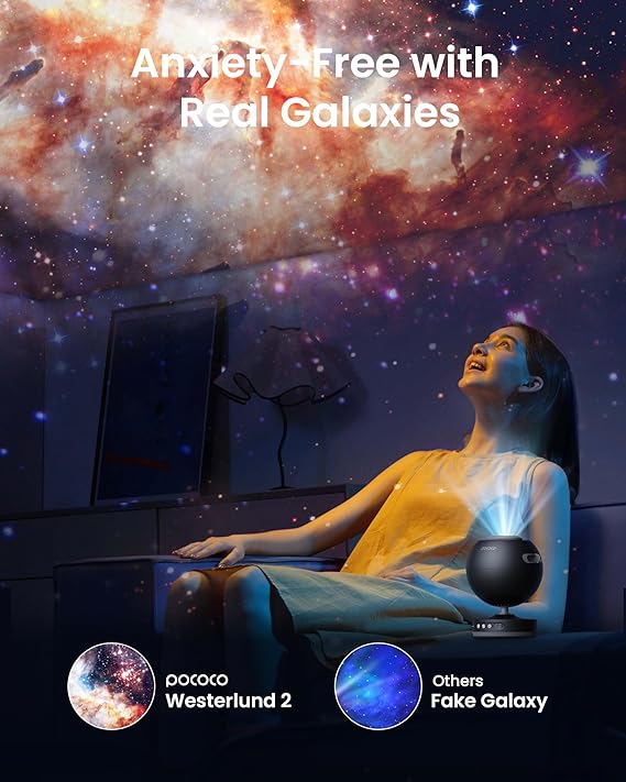 POCOCO Galaxy Star Projector With Replaceable Optical Film Discs Night Light