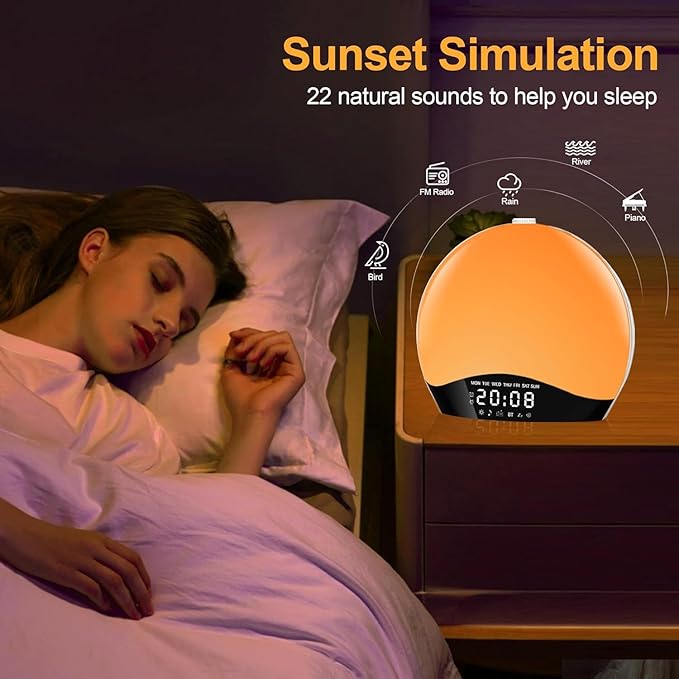Wake Up Light Sunrise Alarm Clock With Bluetooth Speaker Sound Machine FM Radio