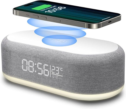 Multi Functional 4 In 1 Alarm Clock With Wireless Charging Dimmable Night Light
