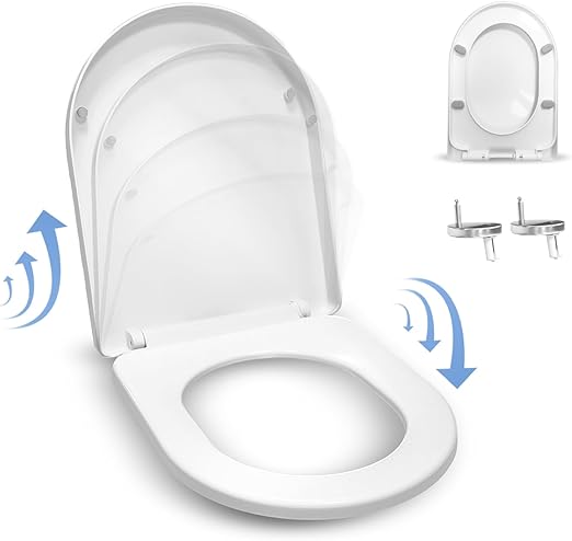 Basic U Shape Non Slip White Toilet Seat Cover with Soft Close 45x36cm NEW