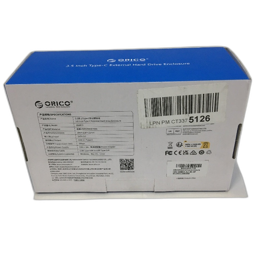 Orico 3588C3 3.5 Inch USB A to Type-C 5Gbps External Hard Drive Enclosure NEW