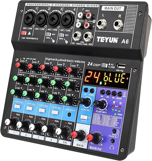 Teyun A6 6 Channel 48V Professional Portable Wireless Sound Mixing Console NEW